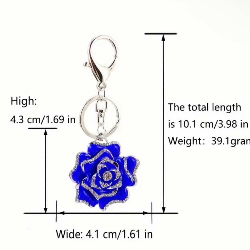 New White Crystal & Rhinestone Rose Keychain/Bag Charm - Picture 3 of 4